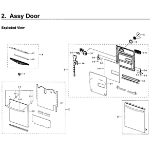 Door Diagram and Parts List for DW80K7050UG AA-0000 Samsung Dishwasher