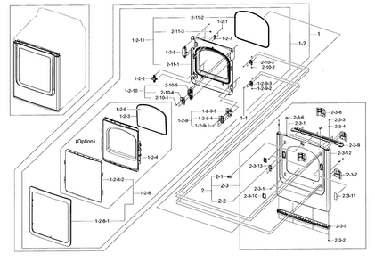 Frame Front & Door Diagram and Parts List for DV52J8060EW A2-0000 Samsung Dryer