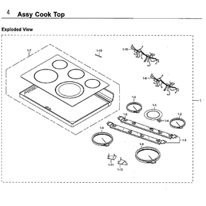 Cook Top Diagram and Parts List for NE59M4320SS AA-0001 Samsung Microwave Oven Combo