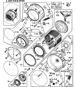 Tub/drum Assy Diagram and Parts List for WF419AAU XAA-00 Samsung Washer