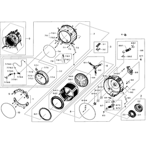 Tub / Drum Assembly Diagram and Parts List for WF405ATPASU A2-0000 Samsung Washer