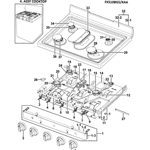 Cooktop Diagram and Parts List for FX510BGS XAA-00 Samsung Range