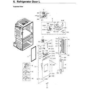 Door Left Diagram and Parts List for RF28HMEDBWW AA-09 Samsung Refrigerator
