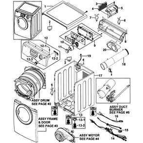 Main Assembly Diagram and Parts List for DV316LGW XAA-00 Samsung Dryer