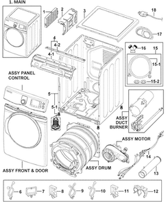 Main Assy Diagram and Parts List for DV419AGW XAA-0000 Samsung Dryer