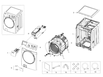 Main Assy Diagram and Parts List for WF395BTPARA A2-0000 Samsung Washer