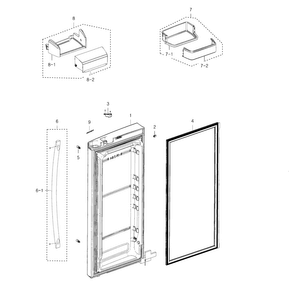 Fridge Door R Diagram and Parts List for RFG237AAWP XAA-0003 Samsung Refrigerator
