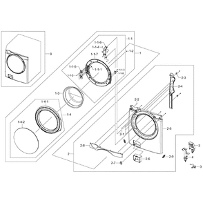 Frame Front And Door Diagram and Parts List for WF395BTPASU A2-0000 Samsung Washer