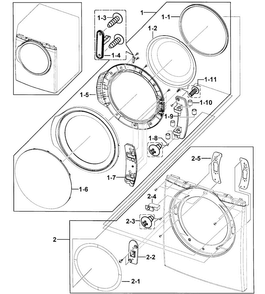 Front Assy Diagram and Parts List for DV331AEW XAA-0000 Samsung Dryer