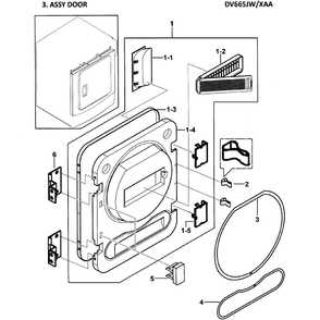 Door Assembly Diagram and Parts List for DV665JW XAA-00 Samsung Dryer