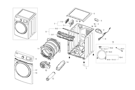 Main Assy Diagram and Parts List for DV511AEW XAA-0001 Samsung Dryer