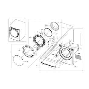 Front And Door Diagram and Parts List for DV511AEW XAA-02 Samsung Dryer