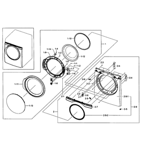 Front Assembly Diagram and Parts List for DV431AEW XAA-01 Samsung Dryer