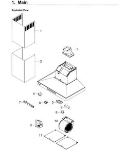 Main Asy Diagram and Parts List for NK36K7000WS AA-0000 Samsung Range Hood