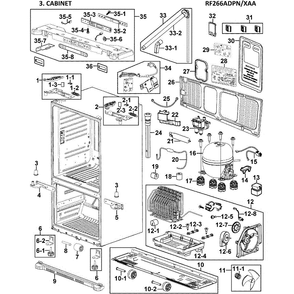 Cabinet Assembly Diagram and Parts List for RF266ADPN XAA-00 Samsung Refrigerator