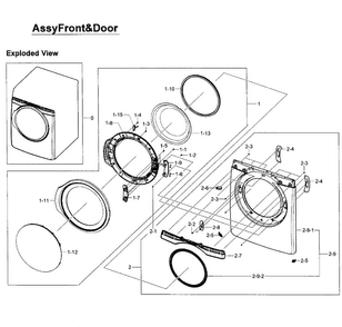 Front Assy Diagram and Parts List for DV405ETPASU AA-0001 Samsung Dryer
