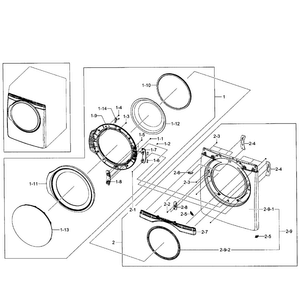Front Asy Diagram and Parts List for DV431AGP XAA-0002 Samsung Dryer