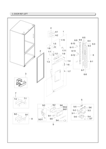 Left Refrigerator Door Parts Diagram and Parts List for RF28HDEDBSG AA-00 Samsung Refrigerator