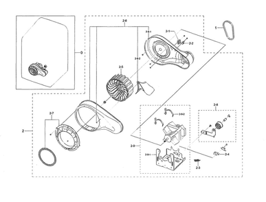 Motor Duct Diagram and Parts List for DVE50R5200W A3-00 Samsung Dryer
