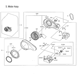 Motor Assembly Diagram and Parts List for DVG52M8650V A3-0000 Samsung Dryer