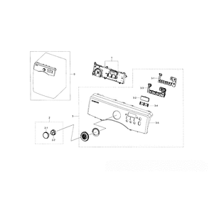 Control Panel Diagram and Parts List for DV36J4000EW A3-0000 Samsung Dryer
