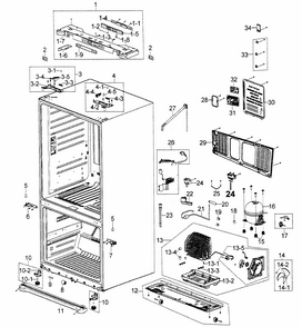 Cabinet Parts Diagram and Parts List for RF266AZBP XAA-0000 Samsung Refrigerator