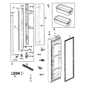 Door Left Diagram and Parts List for RF266AZRS XAA-0000 Samsung Refrigerator