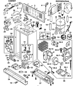 Cabinet Diagram and Parts List for RS2556SH XAA-0000 Samsung Refrigerator