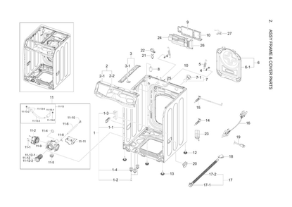 Frame And Cover Assembly Diagram and Parts List for WF42H5200AF A2-11 Samsung Washer