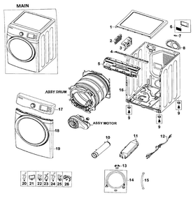 Main Assy Diagram and Parts List for DV520AEW XAA Samsung Dryer