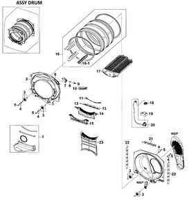 Drum Assy Diagram and Parts List for DV520AEW XAA Samsung Dryer
