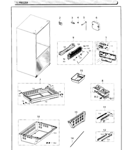 Freezer Diagram and Parts List for RF26HFENDBC AA-0001 Samsung Refrigerator