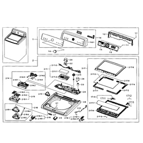 Top Cover Assembly Diagram and Parts List for WA484DSHASU A1-01 Samsung Washer