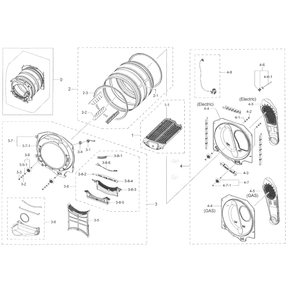 Drum Diagram and Parts List for DV45K6200EZ A3-0000 Samsung Dryer