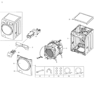 Main Asy Diagram and Parts List for WF42H5200AF A2-0000 Samsung Washer