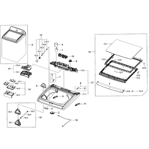 Top Assembly Diagram and Parts List for WA50F9A7DSW A2-01 Samsung Washer