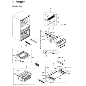 Freezer Diagram and Parts List for RF30KMEDBSR AA-0001 Samsung Refrigerator