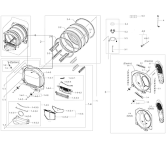 Drum Parts Diagram and Parts List for DV50K8600GV A3-0001 Samsung Dryer