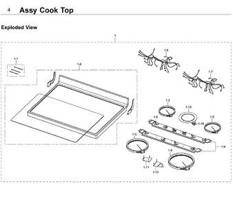 Cooktop Diagram and Parts List for NE59J3420SS AA-0006 Samsung Range
