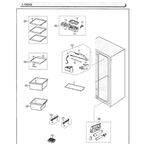 Fridge Diagram and Parts List for RS25J500DSG AA-0000 Samsung Refrigerator
