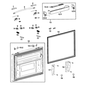 Freezer Door Diagram and Parts List for RFG293HAPN XAA-0001 Samsung Refrigerator