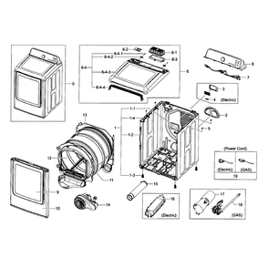 Main Assembly Diagram and Parts List for DV456EWHDWR AA-0001 Samsung Dryer