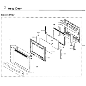Door Diagram and Parts List for NX58H9500WS AA-01 Samsung Range