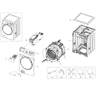 Main Assy Diagram and Parts List for WF393BTPAWR A2-0000 Samsung Washer