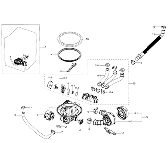 Pump Assy Diagram and Parts List for DW80J7550US AA-0001 Samsung Dishwasher