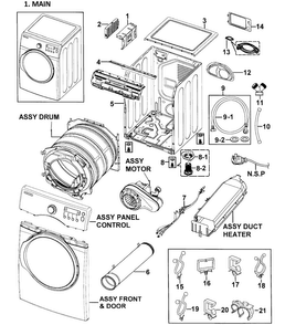 Main Assy Diagram and Parts List for DV350AER XAA-0000 Samsung Dryer