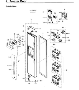 Freezer Door Diagram and Parts List for RS25H5121SR AA-0001 Samsung Refrigerator