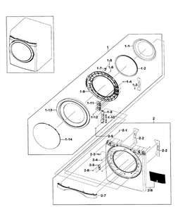 Front/door Assy Diagram and Parts List for DV511AEW XAA-0001 Samsung Dryer