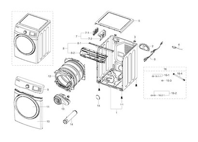 Main Assy Diagram and Parts List for DV511AGR XAA-0003 Samsung Dryer