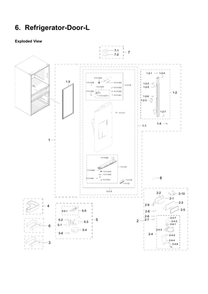 Left Refrigerator Door Parts Diagram and Parts List for RF28HMEDBSR AA-0009 Samsung Refrigerator